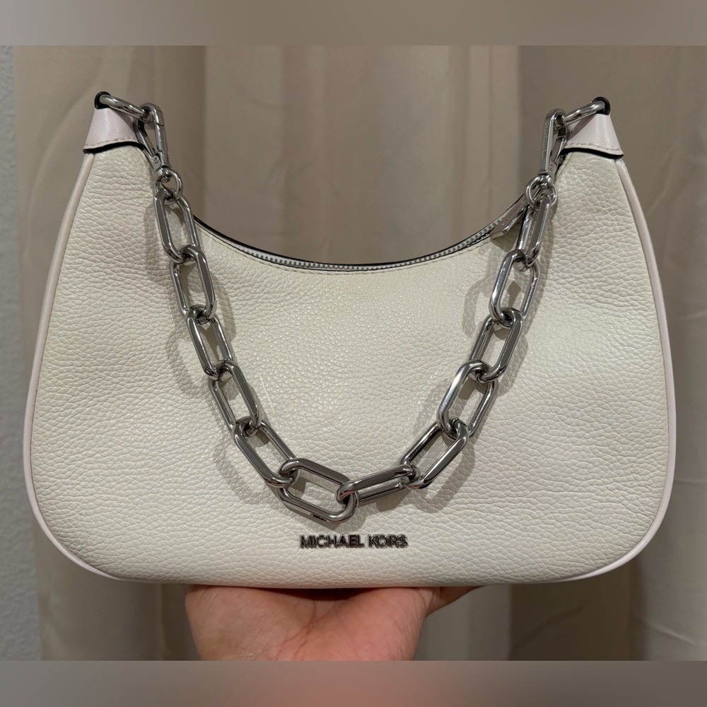 Michael Kors Cream Shoulder Bag with Silver Chain